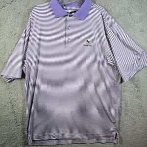 FootJoy Men's Purple Striped Short Sleeve Polo Shirt Size L Island View Logo